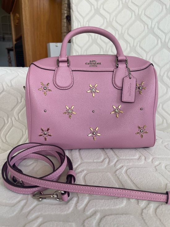 Coach Handbags - Coach Mini Benet Lilac Pink Tulip Floral crystal Stud Leather Satchel with Strap
